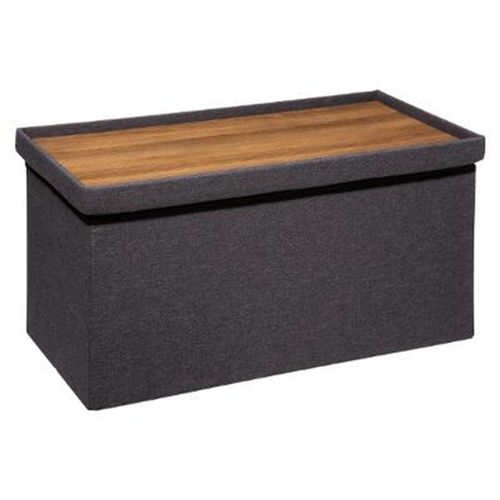 2 En 1 Pouf Pliant Double Et Coffre De Rangement Gris Foncé 76 X 37.5 Cm