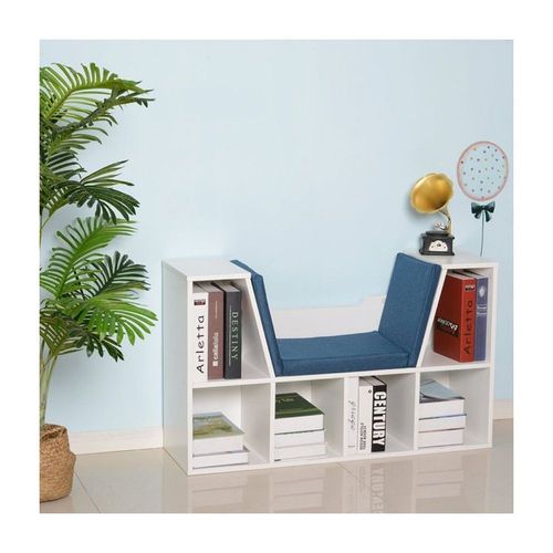 Banc Bibliothèque Blanc Hugo Siège Bleu
