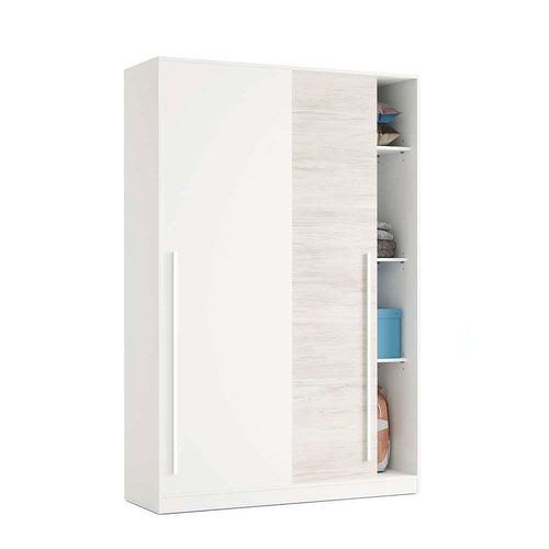 Armoire Avec 2 Portes Coulissantes Coloris Blanc Artic / Blanc Poli - Hauteur 200 X Longueur 120 X Profon