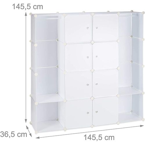Armoire De Rangement En Plastique Meuble Penderie Étagère Avec Portes Et Tringle 145 Cm Blanc 13_0001961_