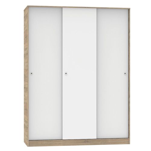 Armoire Avec 3 Portes Coulissantes Coloris Cambrian/Blanc - Hauteur 200 X Longueur 150 X Profondeur 55 Cm