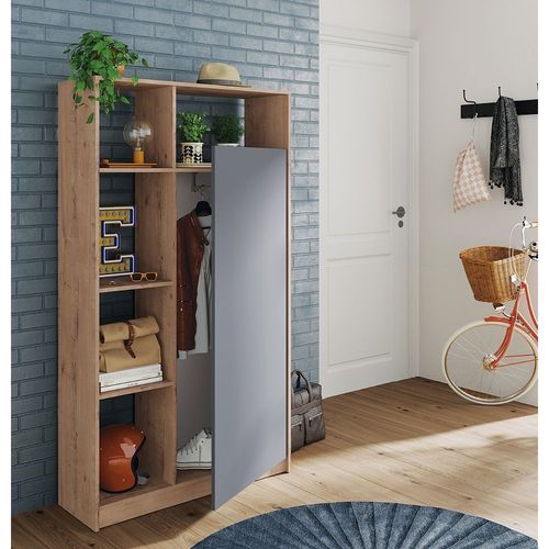 Armoire / Meuble De Rangement Coloris Chêne Doré/Gris - Hauteur 180 X Longueur 100 X Profondeur 35 Cm