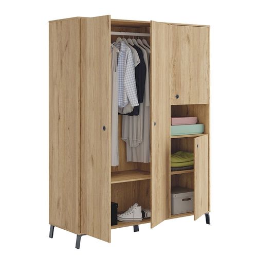 Armoire Placard / Meuble De Rangement Coloris Chêne Doré - Hauteur 200 X Longueur 150 X Profondeur 55 Cm