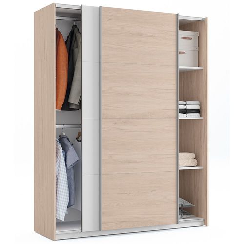 Armoire Placard / Meuble De Rangement Coloris Effet Bois / Blanc - Hauteur 200 X Longueur 150 X Profondeu