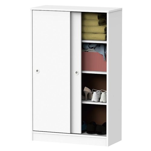 Armoire Avec 2 Portes Coulissantes Coloris Blanc - Hauteur 120 X Longueur 74 X Profondeur 33 Cm