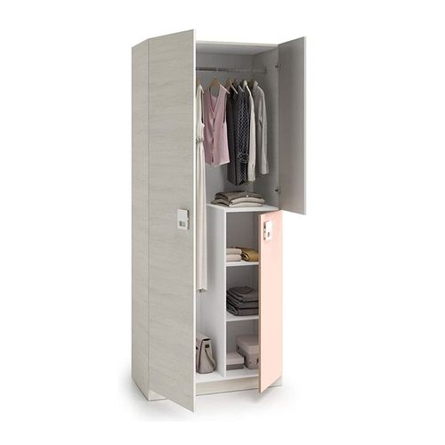 Armoire Enfant Avec 2 Portes Coloris Blanc Alpes / Rose - 90 Cm (Longueur) X 200 Cm (Hauteur) X 52 Cm (Pr