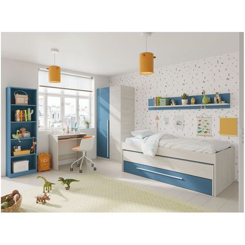 Armoire Enfant Jules 2 Portes L90cm X H200cm - Blanc / Bleu