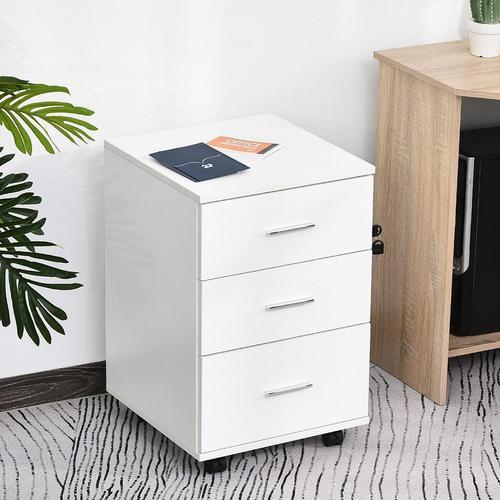 Caisson De Bureau Rangement Bureau Sur Roulettes 3 Tiroirs Verrouillables 40 X 41,5 X 61,5 Cm Blanc