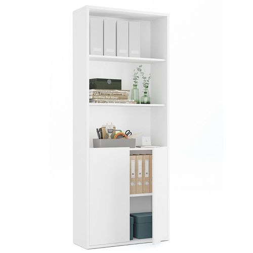 Bibliothèque / Étagère De Rangement, Coloris Blanc - Hauteur 196.5 X Longueur 75.5 X Profondeur 33 Cm