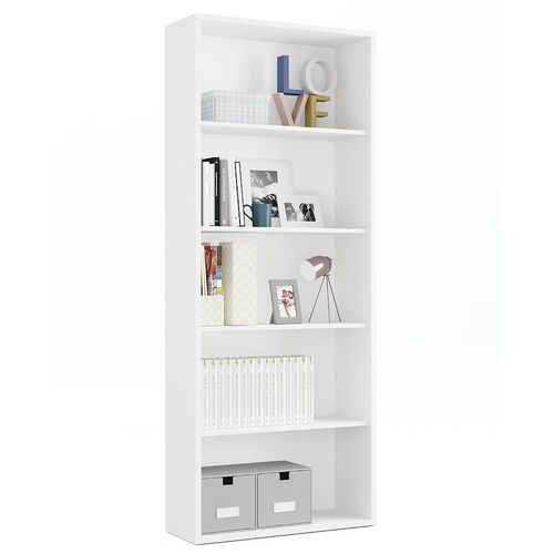 Bibliothèque / Étagère De Rangement Coloris Blanc - Hauteur 196.5 X Longueur 75.5 X Profondeur 33 Cm