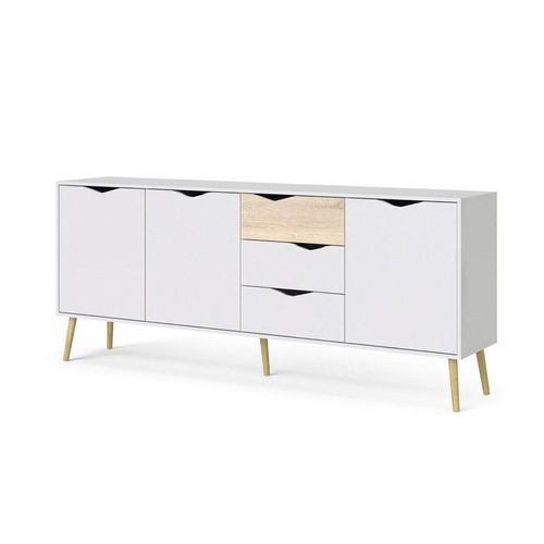 Buffet Avec Trois Portes Et Trois Tiroirs, Blanc Et Chêne, Dimensions 195 X 81 X 39 Cm