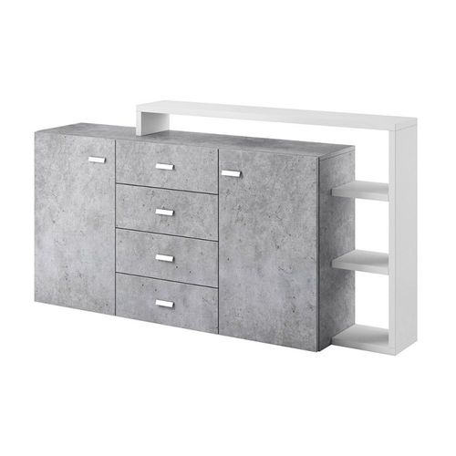 Buffet Avec Étagère Intégrée Collection Bergame 180cm. Coloris Gris Et Blanc. Style Design