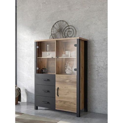 Buffet Haut Collection Darwin. Couleur Épicéa Et Noir. 3 Portes Et 3 Tiroirs.