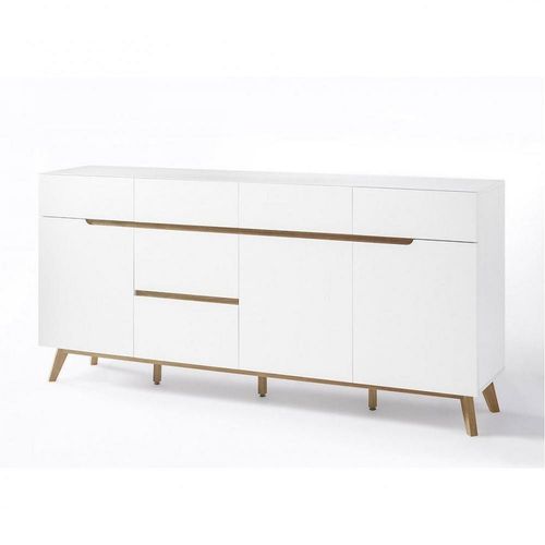 Buffet Cachan Blanc Laqué Mat 6 Tiroirs 3 Portes Piétement En Chêne