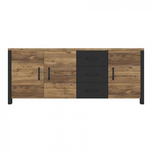 Buffet Xl 190cm Collection Darwin. Couleur Épicéa Et Noir. 3 Portes Et 3 Tiroirs