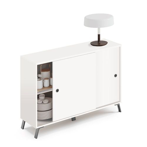 Buffet 2 Portes Coloris Blanc - Hauteur 87 X Longueur 120 X Profondeur 40 Cm