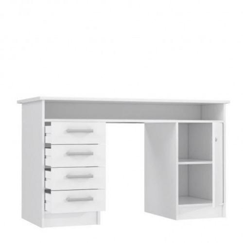 Bureau A Clés, 1 Porte, 4 Tiroirs - Décor Papier Blanc - L 126 X P 55 X H 76 Cm - Alicante