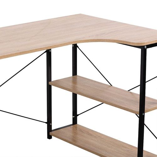 Bureau Adulte Table De Travail Spacieuse Avec Deux Étagères Mdf 120 Cm Beige 19_0000390