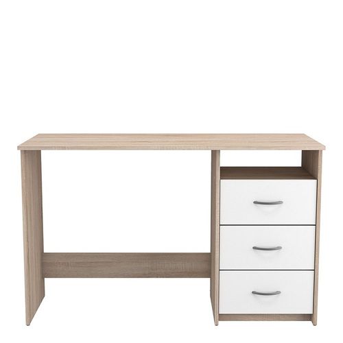 Bureau 3 Tiroirs Aristote Naturel Et Blanc - Naturel Clair
