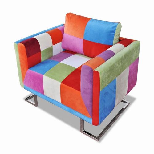Fauteuil Chaise Siège Lounge Design Club Sofa Salon Cube Avec De Patchwork Chrome Tissu 1102040/3
