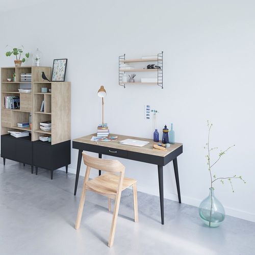 Bureau Horizon Noir Et Chêne Naturel 134 X 75.6 - Temahome