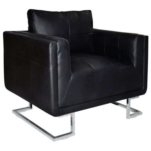 Fauteuil Chaise Siège Lounge Design Club Sofa Salon Cube Avec Pieds Chromés Cuir Synthétique Noir 1102044