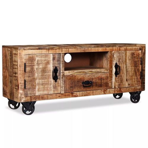 Meuble Télé Buffet Tv Télévision Design Pratique Bois De Manguier Brut 120 Cm 2502131