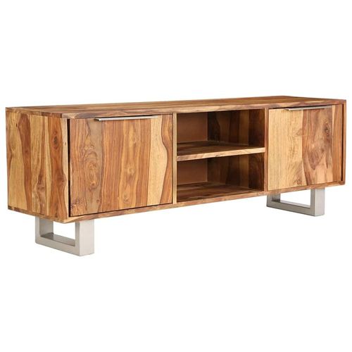 Meuble Télé Buffet Tv Télévision Design Pratique Bois De Sesham Massif Avec Finition Miel 118 Cm 2502161