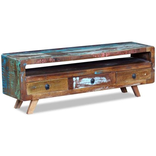 Meuble Télé Buffet Tv Télévision Design Pratique Avec 3 Tiroirs Bois De Récupération Massif 2502100