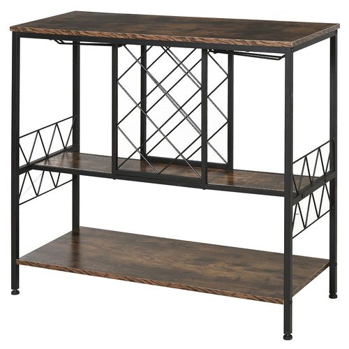 Étagère Style Industriel Étagère Porte Bouteilles Casier À Vin 7 Bouteilles Support Verres À Vin Intégré