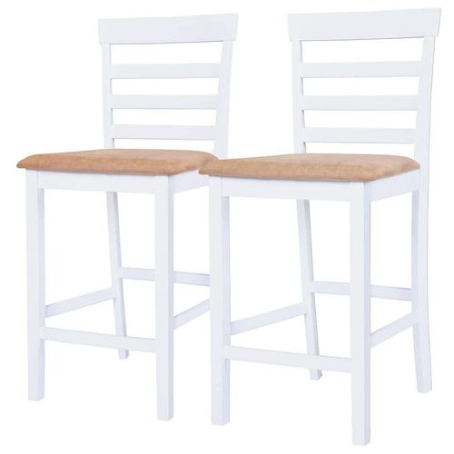 Lot De Deux Tabourets De Bar Design Chaise Siège Bois Blanc Et Beige 1202141