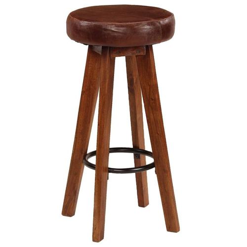 Lot De Deux Tabourets De Bar Design Chaise Siège Bois D'acacia Cuir Véritable 1202112