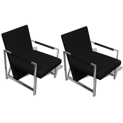 Fauteuil Chaise Siège Lounge Design Club Sofa Salon 2 Pcs Avec Cadre Chromé Cuir Synthétique Noir 1102215