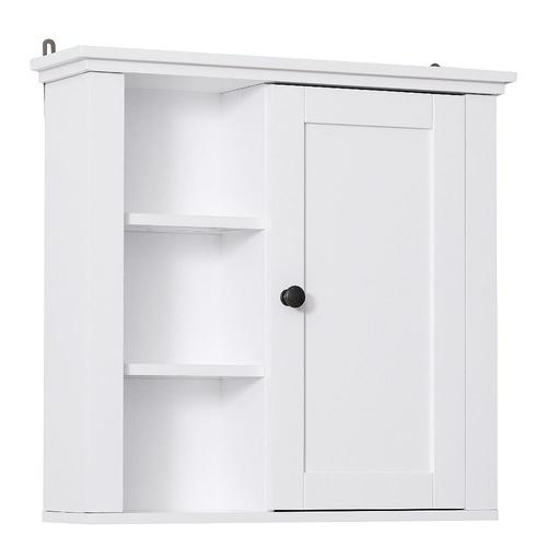 Armoire Haute Murale De Salle De Bain Ou Wc Placard 1 Porte 3 Niches Dim. 53l X 15l X 51h Cm Mdf Panneaux