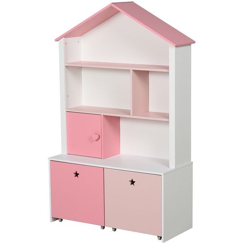 Bibliothèque Étagère Design Maison 4 Niches Placard Grand Tiroir Double Compartiment Mdf Blanc Rose