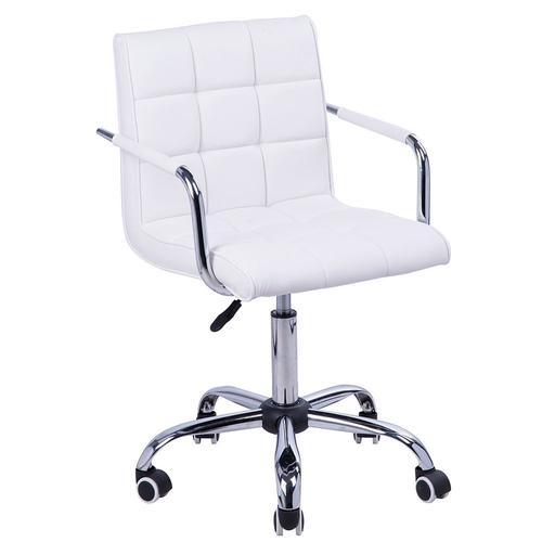 Chaise De Bureau Fauteuil Manager Pivotant Hauteur Réglable Revêtement Synthétique Capitonné Blanc