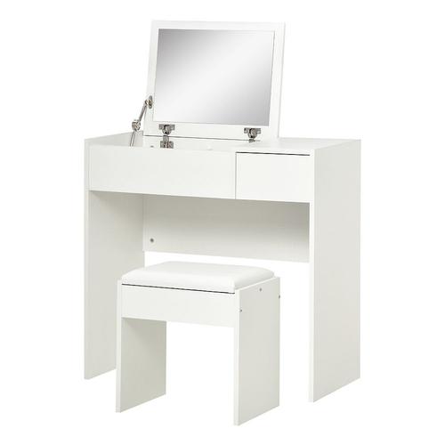 Coiffeuse Table De Maquillage Design Contemporain 80l X 40l X 79h Cm Miroir Escamotable, Tiroir, Coffre +