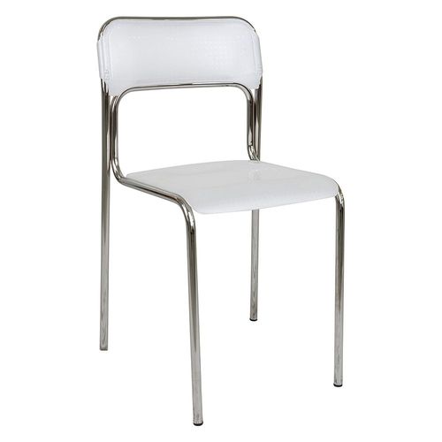 Chaise Chromée Avec Dossier Et Assise En Plastique Blanc, 43x81x45 Cm