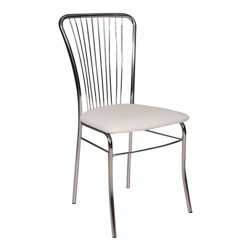 Chaise Classique Avec Assise En Éco-Cuir, Structure En Métal Chromé, Fauteuil De Salle À Manger, 54x45h93