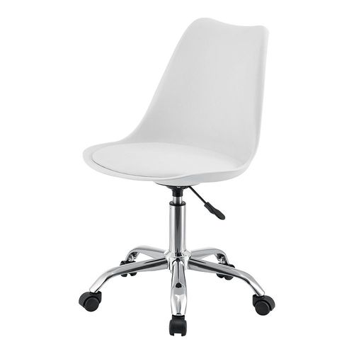 Fauteuil Chaise De Bureau Siège Rembourré À 5 Roulettes Rotatif À 360° Et Réglable En Hauteur Métal Blanc