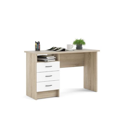 Bureau Linéaire À Trois Tiroirs, Couleur Chêne Blanc, Dimensions 120 X 72 X 48 Cm