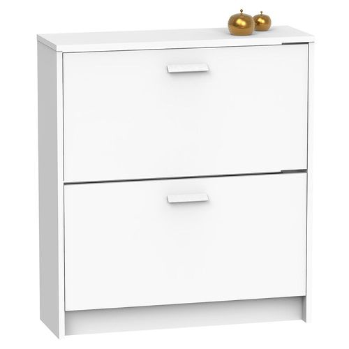 Commode Meuble À Chaussures 2 Portes Coloris Blanc - Hauteur 82 X Longueur 74 X Profondeur 25 Cm