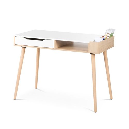 Bureau 1 Tiroir 1 Niche Littlesky By Klups Sofie - Hêtre Et Blanc