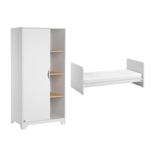 Lit Évolutif Et Armoire 1 Porte Vox Leaf - Blanc Et Bois