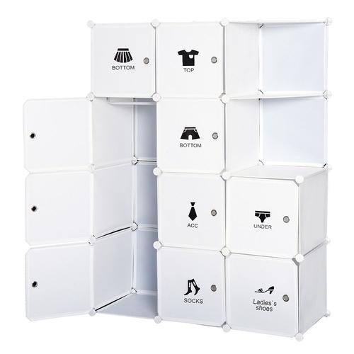 Armoire Penderie Cube Multi-Rangements 10 Cubes + 2 Étagères + Autocollants Décoratifs 111l X 47l X 145h