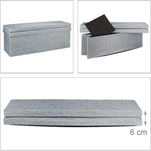 Tabouret Pouf Banquette De Rangement Pliant En Lin 114 Cm Gris 13_0002783_2