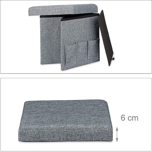 Tabouret Coffre De Rangement Pliant En Lin Gris 13_0002781