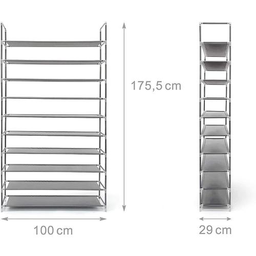 Étagère À Chaussures Pour 50 Paires Meuble Range-Souliers 10 Étages Compartiments Rangement Couloir Cave