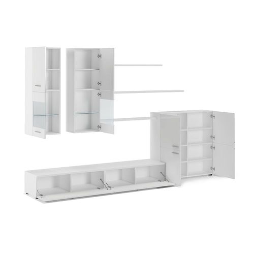 Ensemble De Meubles Tv, Salle À Manger Ilumination Led, Blanc Laqué Et Blanc Mat - Skraut Home