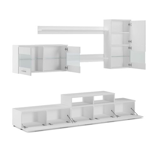 Ensemble De Meubles Tv, Salle À Manger Avec Ilumination Led, Blanc Mate Et Blanc Laqué - Skraut Home